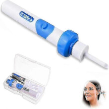 Aparelho elétrico para remoção de cera de ouvido Oroclear com ponta espiral segura e sistema de sucção para uso doméstico e em viagens.