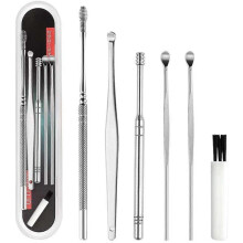 Kit de Remoção de Cera de Ouvido 6 em 1 em Aço Inoxidável com Pontas Multiuso de Precisão e Estojo