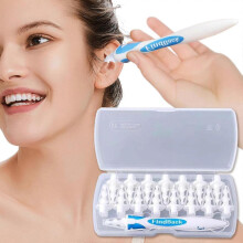 Removedor de Cera de Ouvido com 16 Pontas Espirais de Silicone Reutilizáveis para Adultos (Azul)