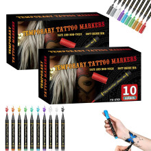 10Color Waterproof Temporary Tattoo Markers Set with Brush Tip for Body and Face Painting 2Set