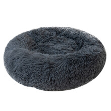 Fluffig hundbädd med lugnande stöd, ångestdämpande, upphöjd kant, munkliknande husdjursbo med lyxig fuskpäls och självvärmande tyg, perfekt