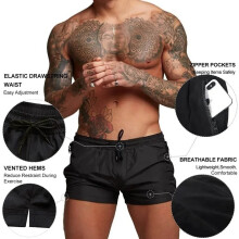 Herren Schwarze Nylon Gym-Shorts, Schnelltrocknend, Atmungsaktiv, Seitentaschen (L)