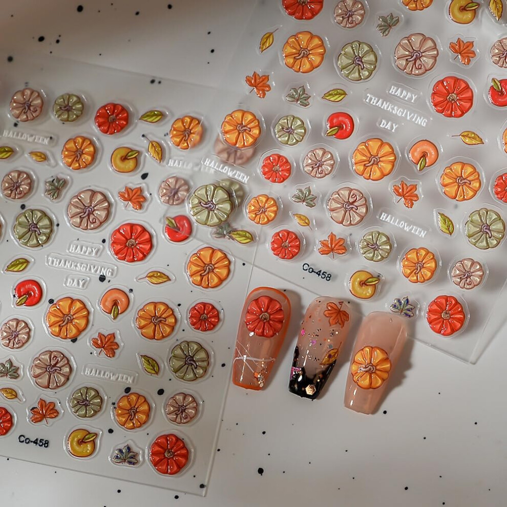 Fall Nail Art Stickers Autumn Maple Leaf and Pumpkin 5D SelfAdhesive Thanksgiving Nail Decals