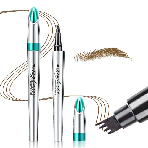 Waterproof Microblading Eyebrow Pen Light Brown with Precise 4 Tip Metal Fork for Natural Brows