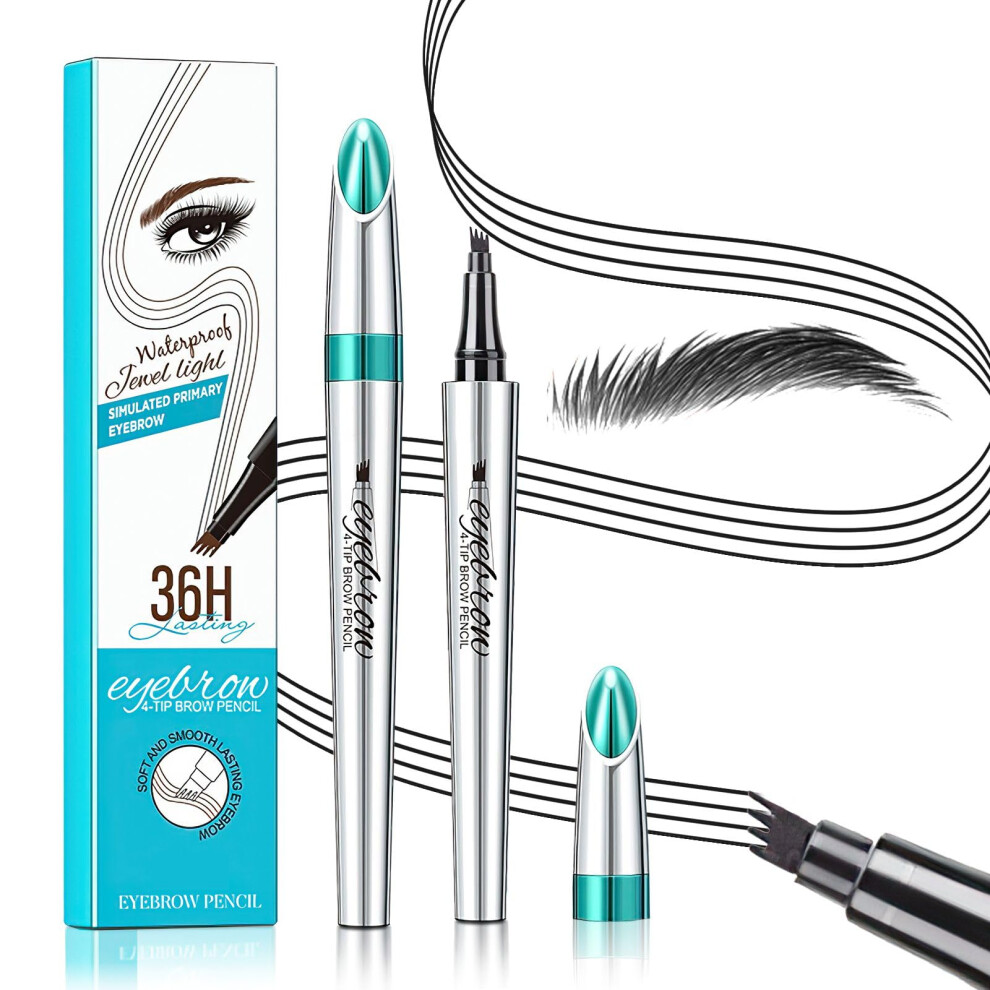 Black Waterproof Microblading Eyebrow Pen With 4Fork Tip, Longlasting Smudgeproof Brow Tattoo Pencil