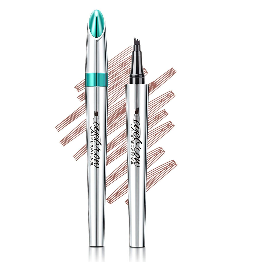 Brown Eyebrow Microblading Pen 4 Fork Tip Waterproof Long Lasting Natural Brow Pencil Reddish
