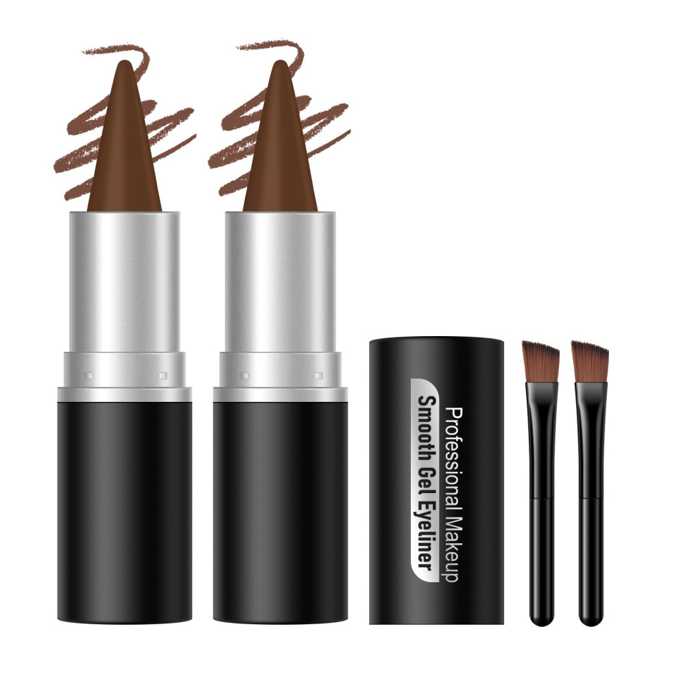 2 Pcs Waterproof Gel Eyeliner Pencil Set with Brushes, Smudge Proof Multiuse Eye Makeup