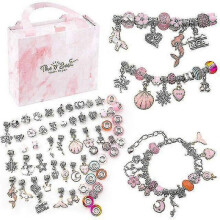 Kit de 64 piezas para hacer joyas navideñas, pulseras, collares, cuentas de aleación Pandora, pulsera infantil DIY, envío gratis (rosa)