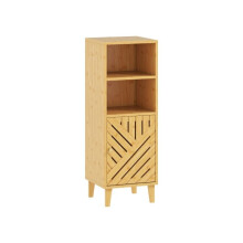 HOMCOM Slimline Bathroom Cabinet Bamboo cabinet doors and legs Dimensions: 32 x 30 x 90 cm Natural wood grain finish