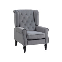 HOMCOM Wingback Accent Chair, Retro Upholstered Button Tufted Occasional Chair for Living Room and Bedroom, Light Grey