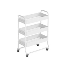 HOMCOM 3-Tier Storage Trolley on Wheels, Rolling Utility Cart with Mesh Buckets for Kitchen, Bathroom, Bedroom, White