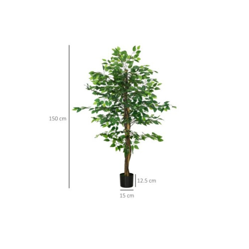 HOMCOM Artificial Ficus Tree, with Weighted Plant Pot - Green 2