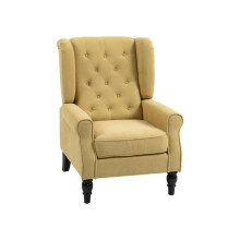 HOMCOM Wingback Accent Chair, Retro Upholstered Button Tufted Occasional Chair for Living Room and Bedroom, Yellow