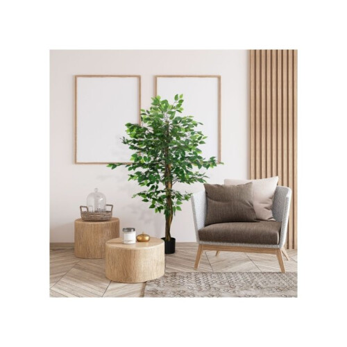 HOMCOM Artificial Ficus Tree, with Weighted Plant Pot - Green 1