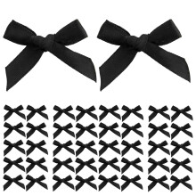 40 Píosa Bogha Ribín Satin, Bogha Ribín Mini Dubh, Ribín Fillte Bronntanais Ceardaíochta DIY, Bogha Ribín 4.5cm le Gearrthóg, le haghaidh