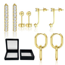 14K guldpläterade/fyllda ring- och stiftörhängen för kvinnor - Eleganta broskörhängen för flera piercingar, hypoallergena huggie- och platt