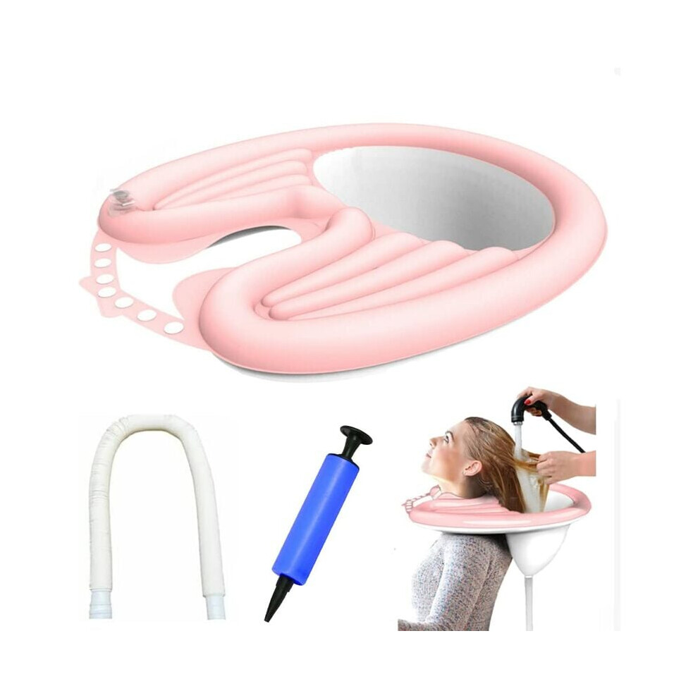 Inflatable Shampoo Bowl for Bedridden Patients, Hair Washing Sink with Detachable Washing Basin, Lightweight Foldable Design with Drain Hose and Cap,