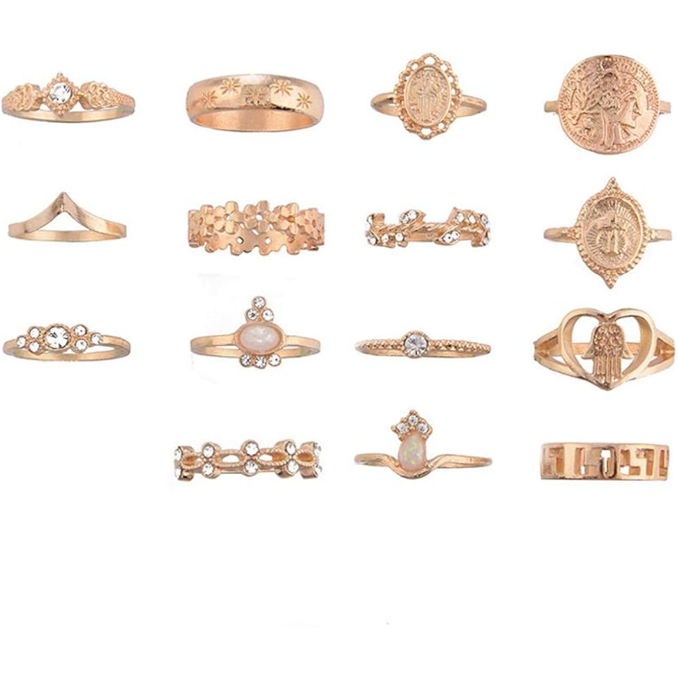 Vintage Ring Set with Carved Design, Stackable Rings Midi Finger Rings for Women, Bohemian Style Rings Crystal Rhinestone Ring with Elegant Craftsmans-image-OPC-PQPTZ78-NEW