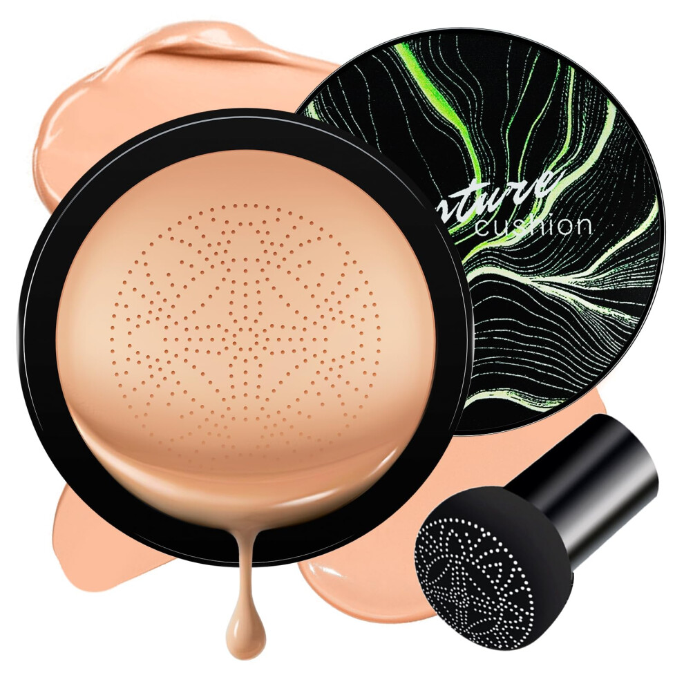 CC Cream Foundation with Mushroom Head Sponge, Lightweight Hydrating BB Cream for Even Skin Tone, Nude