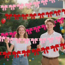 (Pink) Birthday Party Decorations Garland with Non-Woven Fabric Bows, Valentine's Day Wedding Backdrop Bunting, Festive Party Decor