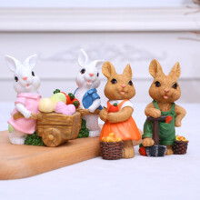(Two white) Easter New Arrival Cute Bunny Cart Garden Decor, Creative Rabbit Figurine Ornament for Yard, Patio, Lawn, Holiday Gift