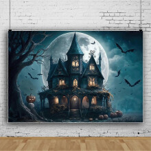 (250×180cm (8*6ft), 9) Halloween Ghost Horror Castle Pumpkins Backdrop Banner Photo Background Party