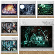 (180*120cm (6*4ft), 14) Halloween Ghost Horror Castle Pumpkins Backdrop Banner Photo Background Party