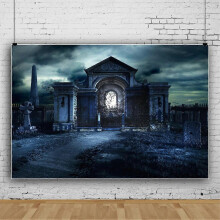 (210×150cm (7*5ft), 4) Halloween Ghost Horror Castle Pumpkins Backdrop Banner Photo Background Party