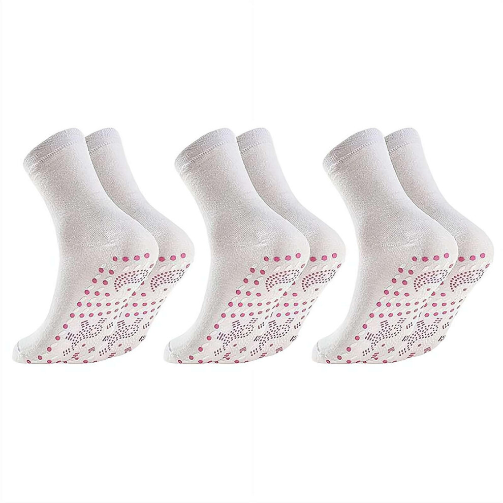 White Self Heating Tourmaline Socks With Heat Therapy And Acupressure Support For Men And Women 3 Pairs