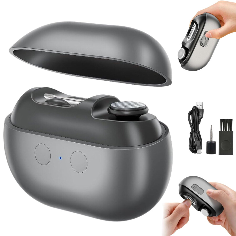 Light/Grey Electric Nail Clipper With Led Quiet 2Speed Rechargeable Trimmer For Adults And Kids,