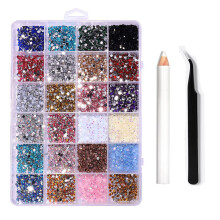 3500 piezas de diamantes de imitación, gemas para uñas y diamantes de imitación termoadhesivos con caja de almacenamiento de 24 compartimentos: