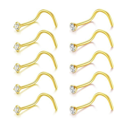 10 τεμάχια χρυσό δαχτυλίδι μύτης, κοσμήματα piercing μύτης από χειρουργικό ατσάλι 316L,