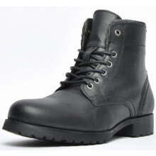 (Black, UK 12) Mens Leather Military Combat Lace Up Walking Work Ankle Biker Boots Shoes Size