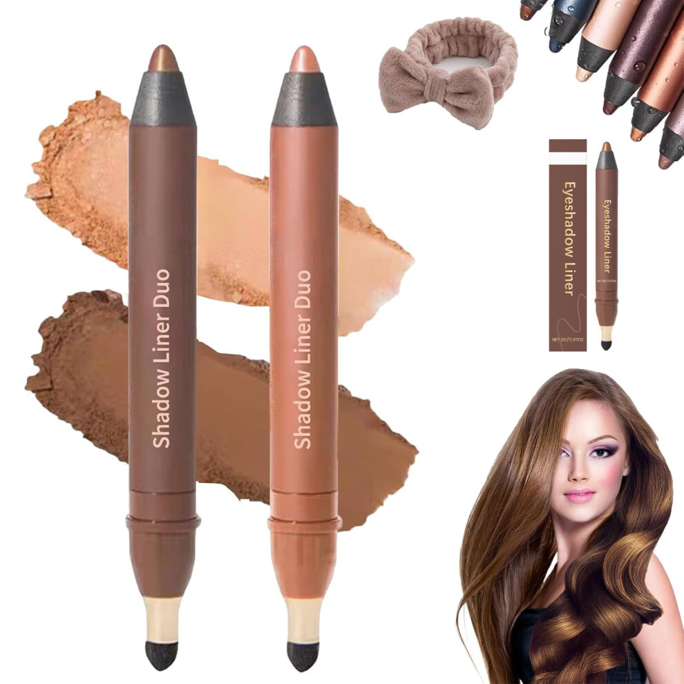 Cream Waterproof Dual Eyeliner Eyeshadow Stick 2In1 Design With Builtin Blender, Longlasting Wear (2Pcse)