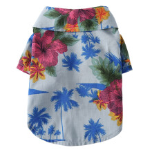 Camisa havaiana de hibisco para cães, roupa de verão leve para as aventuras tropicais do seu pet, com corte alto na barriga e fechamento por botão