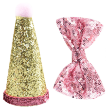 Chapéu multifuncional para animais de estimação, chapéu de aniversário para cães com faixa de cabeça ajustável e pompom, acabamento com