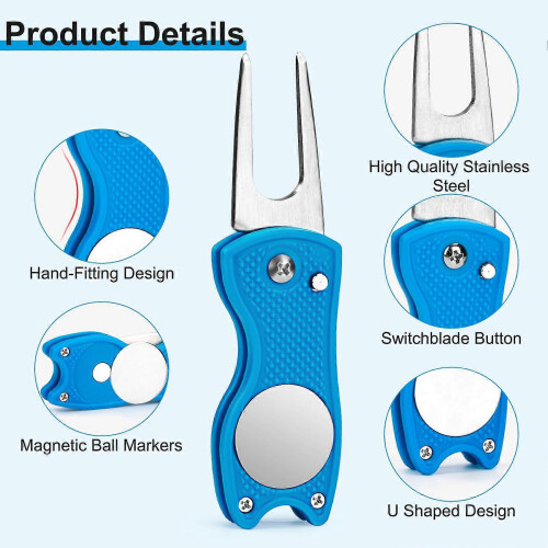 Golf Forks Foldable Golf Divot Tool Golfers Foldable Metal Green Tool with Sturdy Handle Perfect for Golf Player Training Aids 1