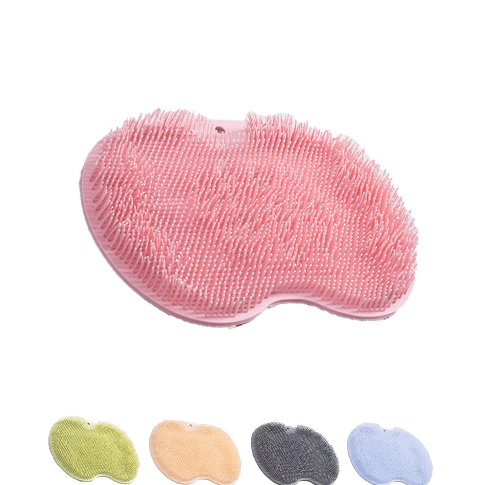 Pink Silicone Back And Shower Foot Scrubber Mat With Suction Cups, Nonslip Exfoliating Brush Pad
