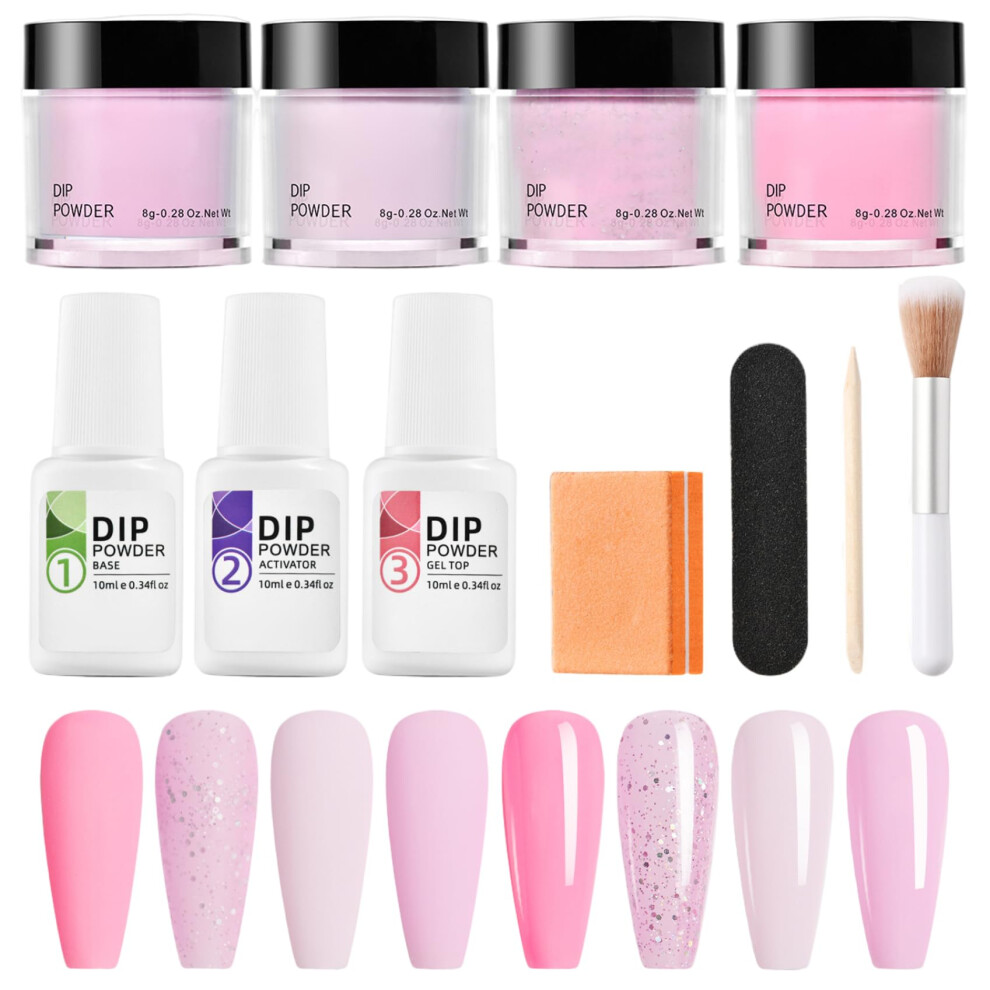 Nail Dip Powder Kit for Beginners with 4 Colors SkinSafe LongLasting DIY Manicure Set