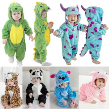(0-6 Months, Blue) Baby Toddler Infant Cartoon Flannel Jumpsuit Romper Hooded Animal Pajamas Outfit