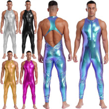 (L, Gold #1) Mens Bodysuit Fitness Rompers Full Length Jumpsuit Unitard Lingerie Halloween