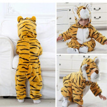 (18-24 Months, Tiger) Baby Toddler Infant Cartoon Flannel Jumpsuit Romper Hooded Animal Pajamas Outfit