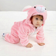 (18-24 Months, Pink) Baby Toddler Infant Cartoon Flannel Jumpsuit Romper Hooded Animal Pajamas Outfit