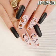 (JP1243) Set of 24 Halloween Press on False Fake Long Nails Self Adhesive Wraps