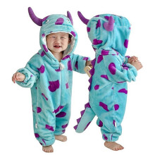 (6-12 Months, Blue +Purple) Baby Toddler Infant Cartoon Flannel Jumpsuit Romper Hooded Animal Pajamas Outfit