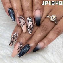 (JP1240) Set of 24 Halloween Press on False Fake Long Nails Self Adhesive Wraps