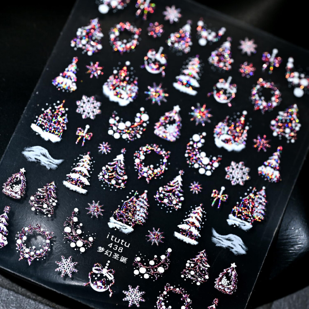 Christmas Nail Stickers 5D Embossed Tree Decals SelfAdhesive Holiday Nail Art for Acrylic Nails