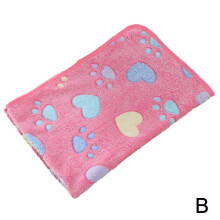 (Pink) Large Pet Blanket Warm Rest Bed Mat Paw Print Dog Cat Fleece Soft Puppy W8N2