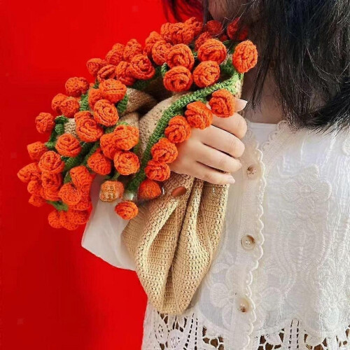 (KhakiWhiteOrangeRose) Bouquet Blanket Crochet Kit Crochet Starter Kit DIY