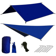 (Royal Blue) 10x10ft Rain Tarp Hammock Waterproof Cover Tent Shelter Picnic Mat Blanket Stake